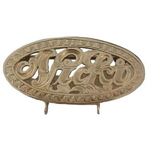 10K Yellow Gold Oval Etched Nicki Pin With Bales For Charms E927